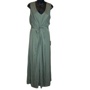 Lulus satin green sleeveless knit tie maxi dress new small slit front